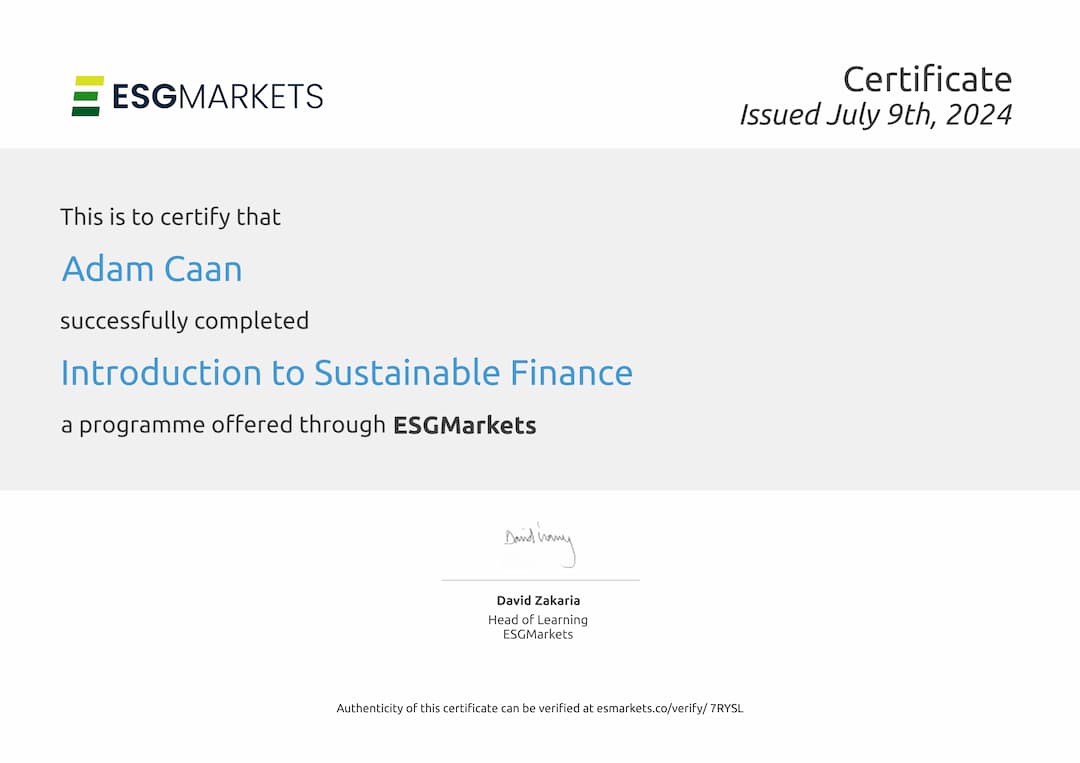 ESGMarkets Certificate